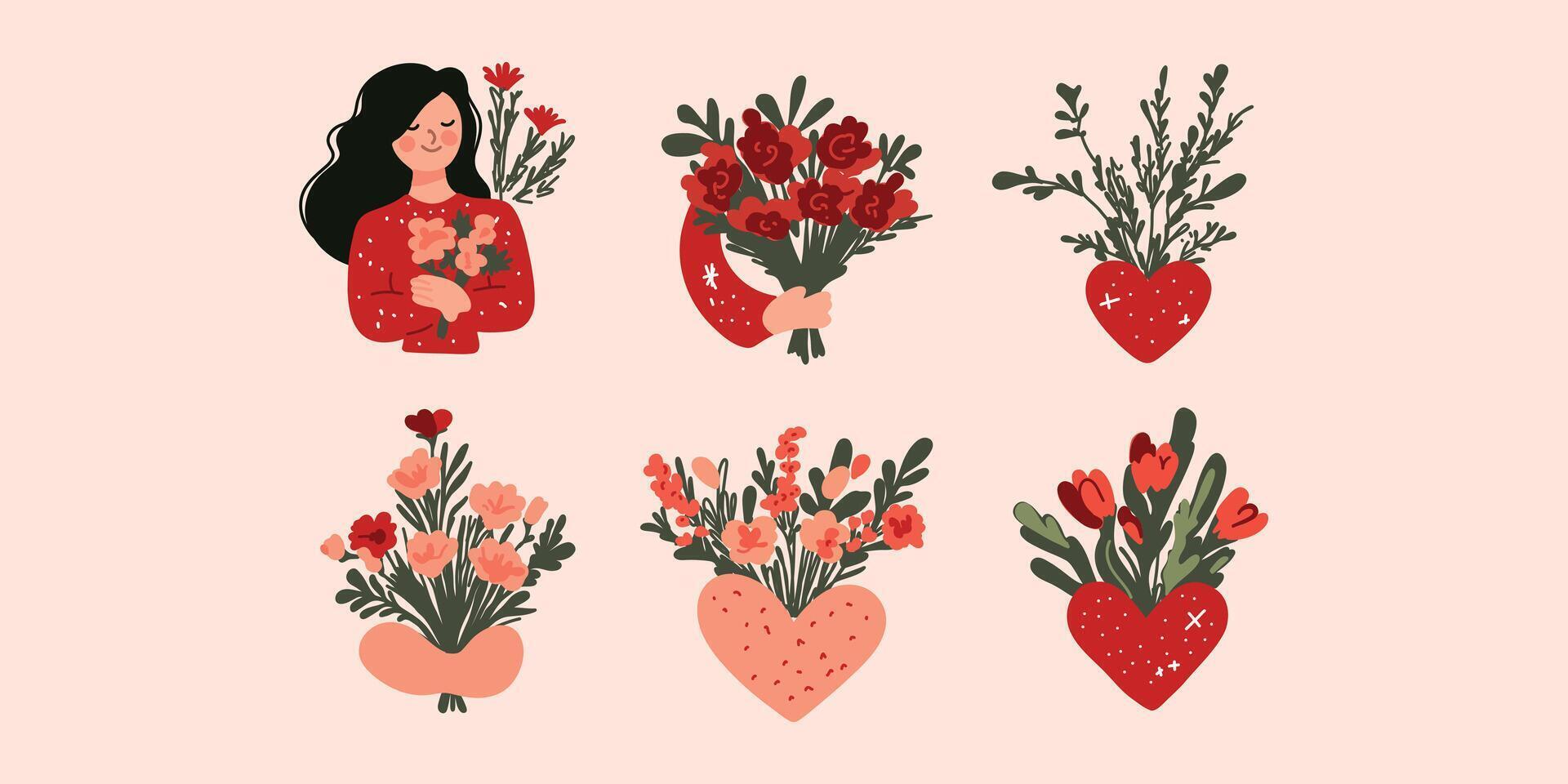 romantic set with heart, valentine's day elements vector