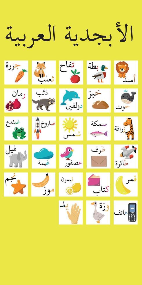 Fun illustrations for learning the Arabic alphabet vector