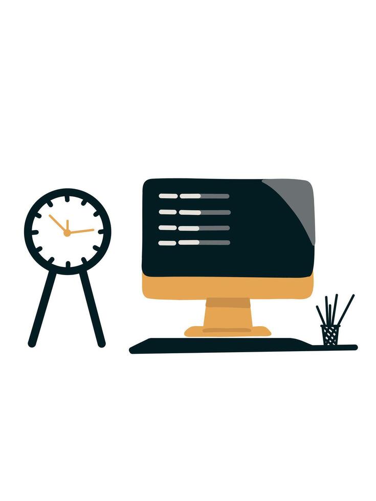 Organized workstation with desktop computer vector