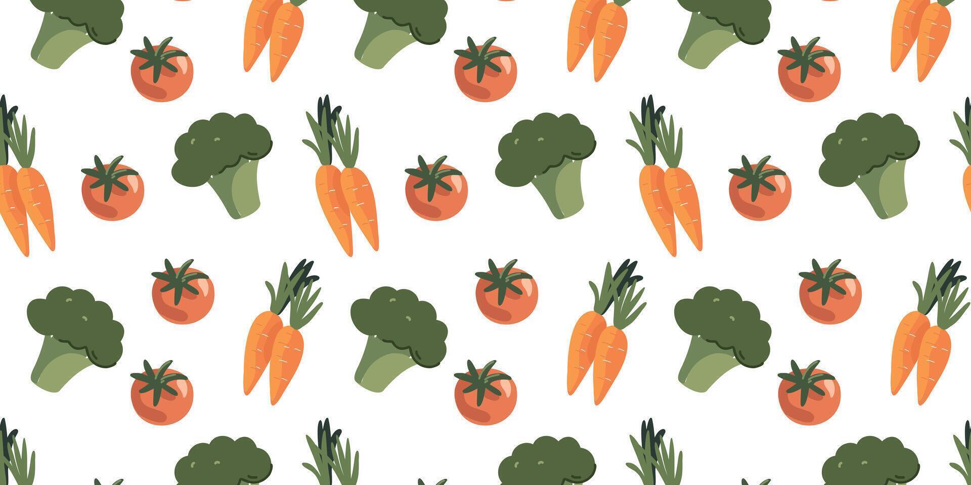 Seamless pattern with carrots, broccoli, and tomatoes vector