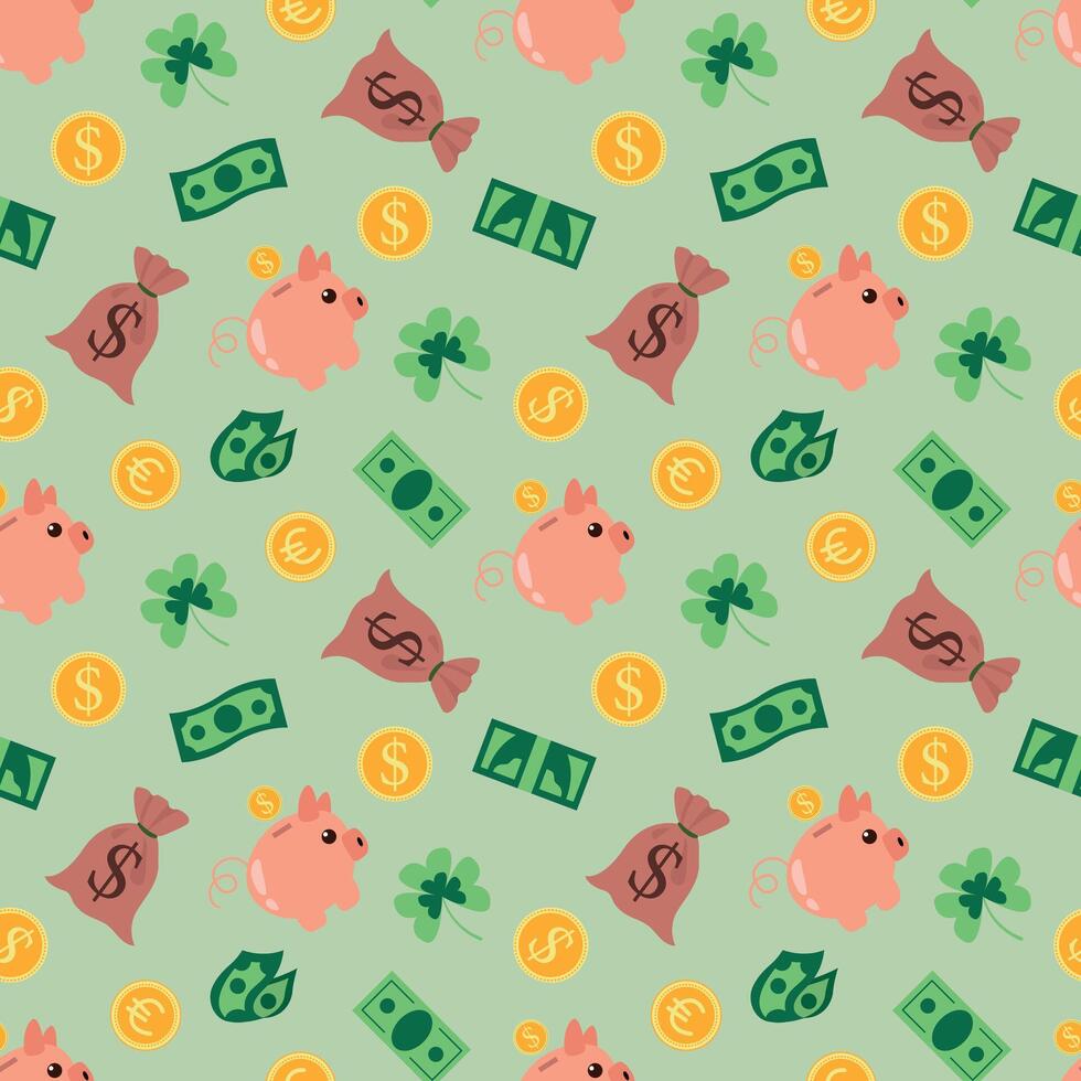 Seamless Pattern with Money and Piggy Banks vector