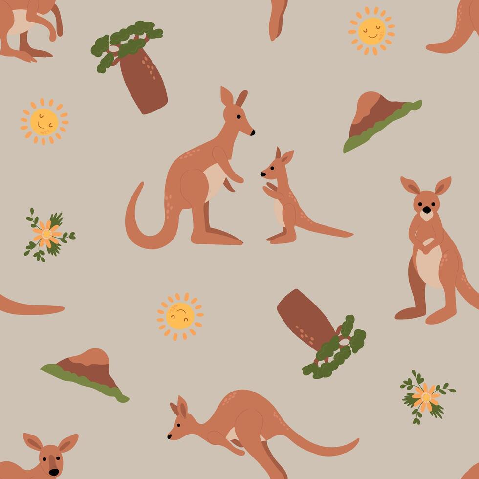Seamless pattern with funny kangaroos. Design for fabric, textile, wallpaper vector