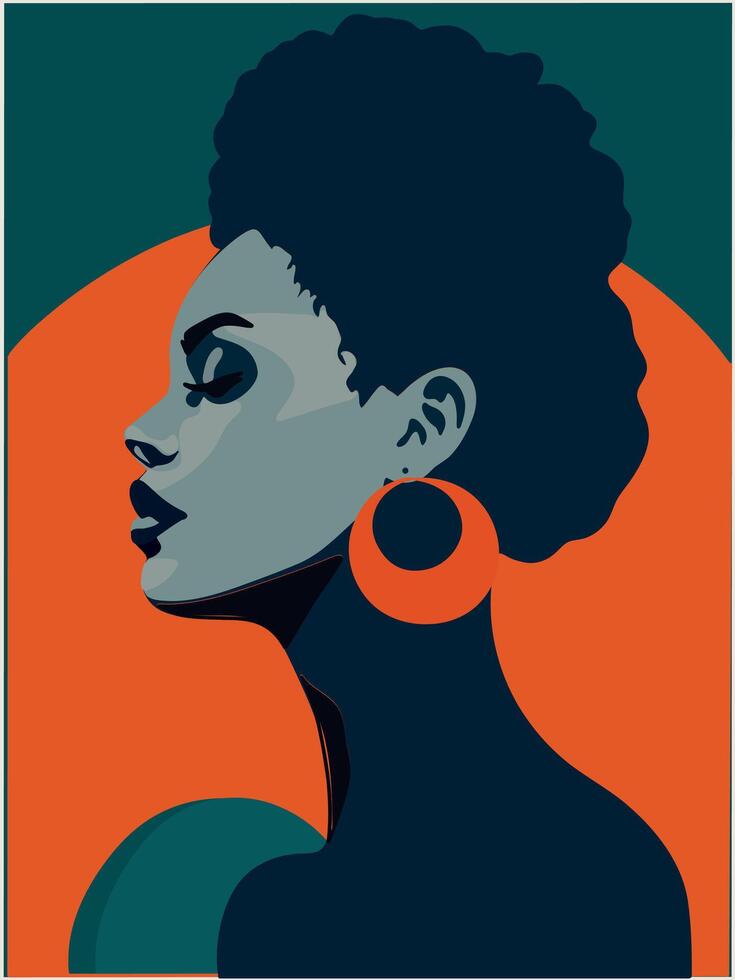 stylish art portrait of African American woman in vector