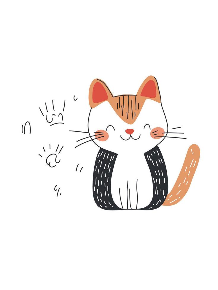 Friendly cat in doodle style vector