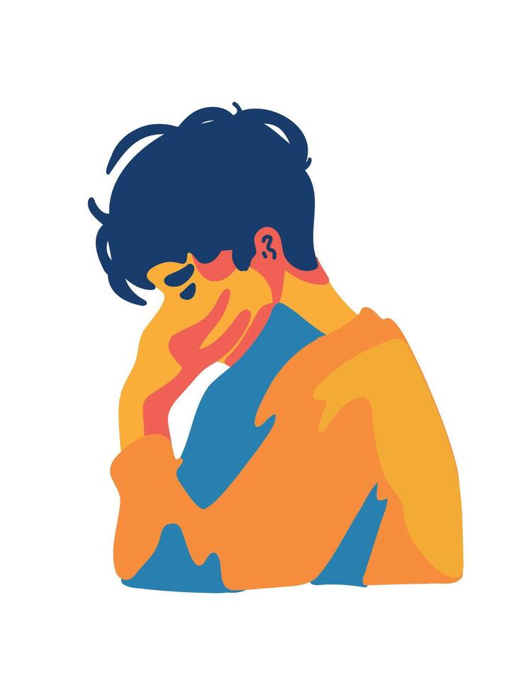illustration of sadness in a young man vector