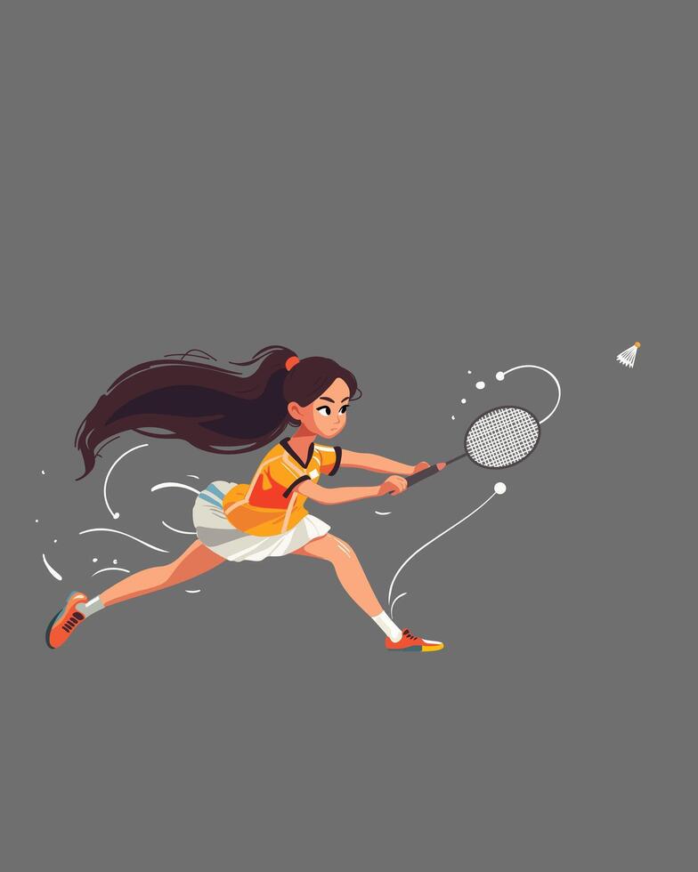 Girl tennis player in motion beats the ball with a racket vector