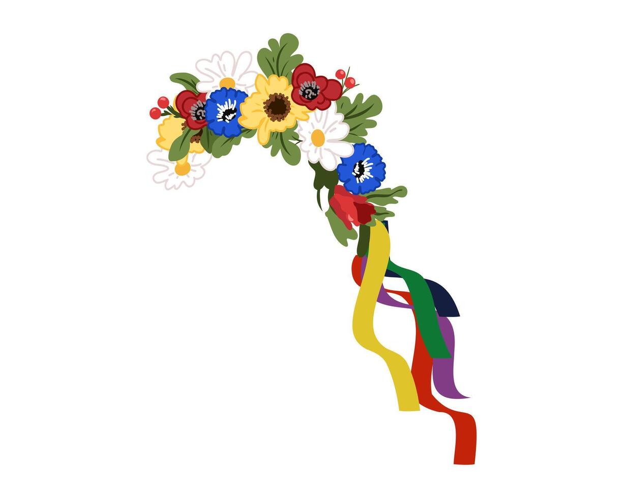 Traditional Ukrainian headdress is a wreath of field flowers on white background vector