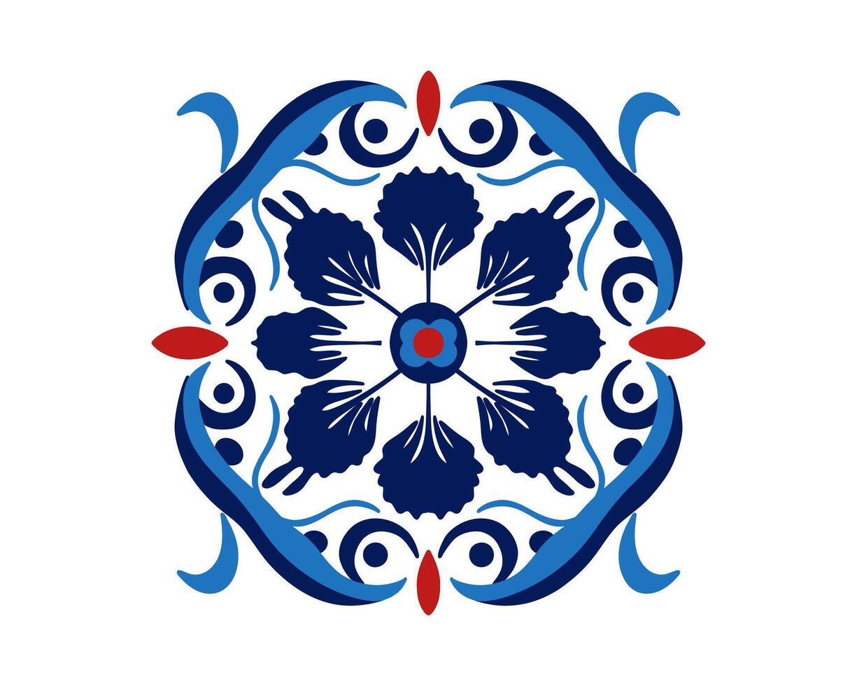 The floral ornament texture tile pattern in blue red tones vector