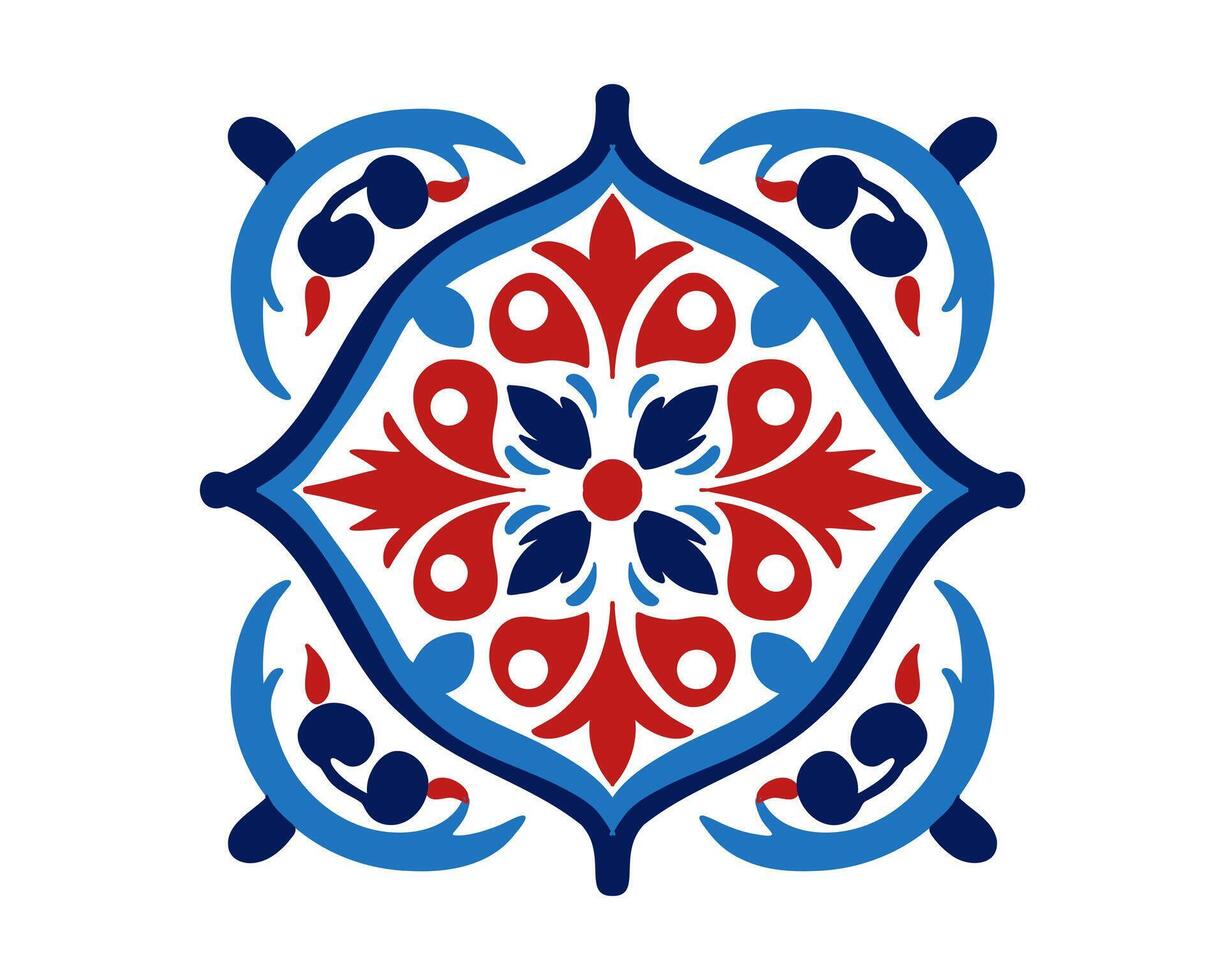 Ornamental oriental texture tile pattern in blue red tones vector