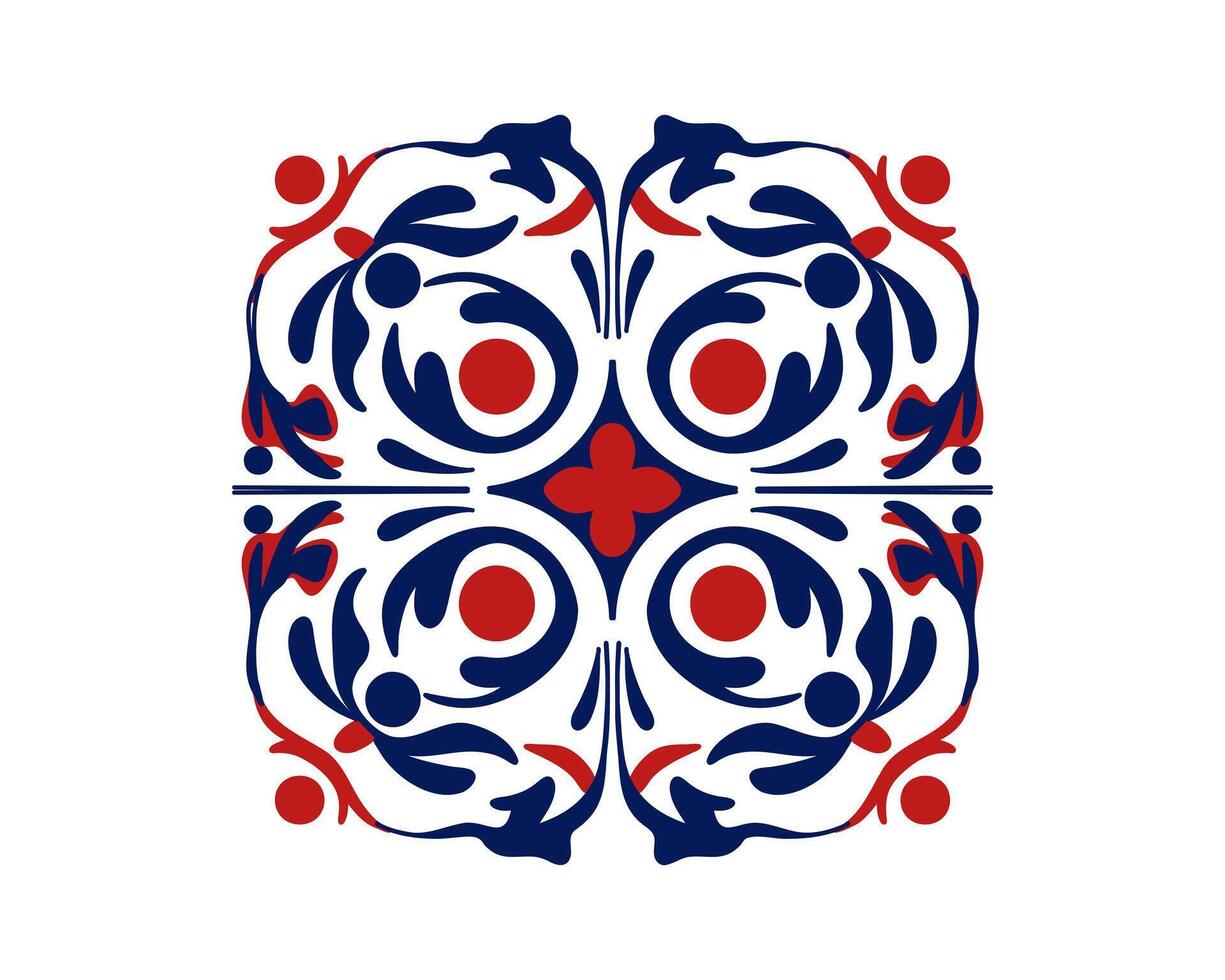 Geometryc ornament texture tile pattern in blue red tones vector