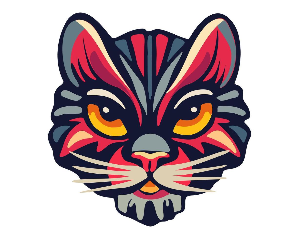 Cartoon cat head, zentangle style, hand drawn illustration. vector