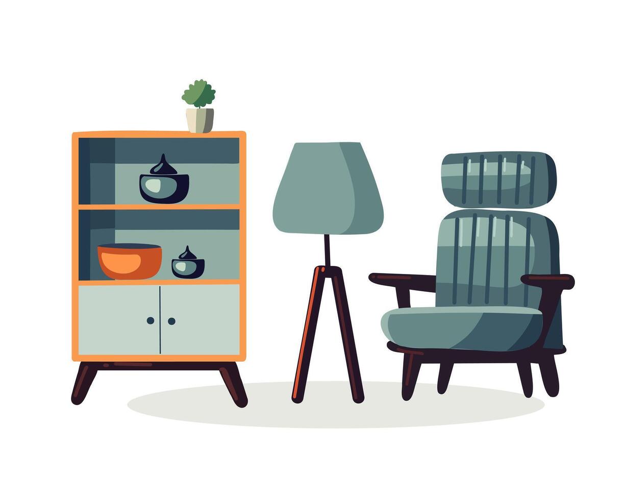 The blue sideboard, lamp and armchair furniture vector