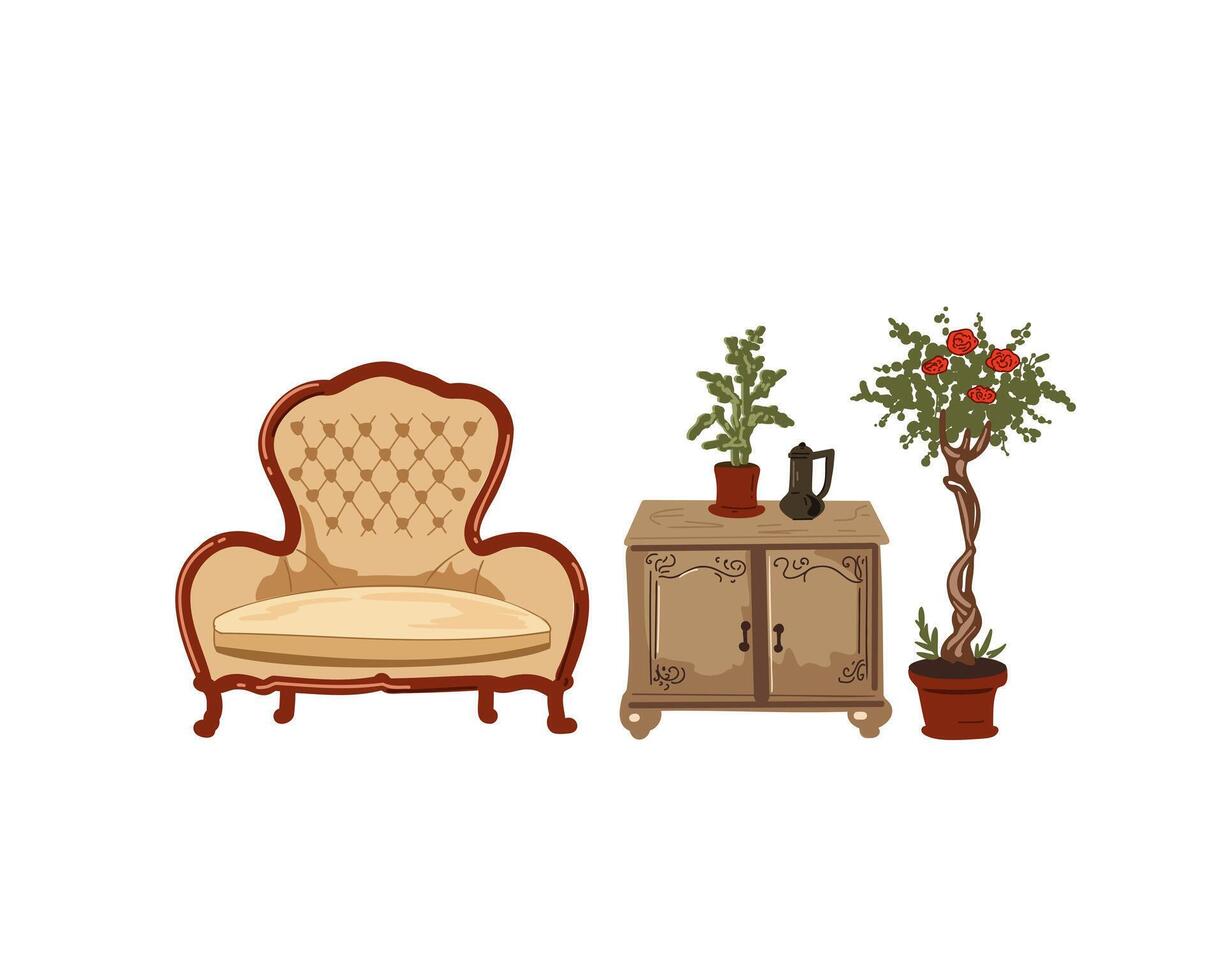 The set of vintage retro furniture vector