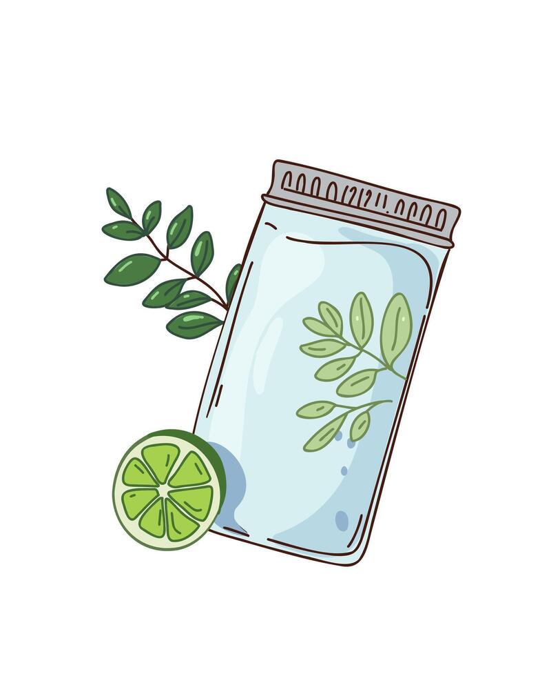 Natural skin care products with green foliage and citrus slice vector