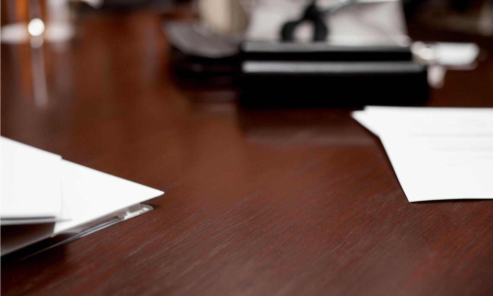 Office Meeting Setup with Business Accessories on clean and minimalist table selective focus photo