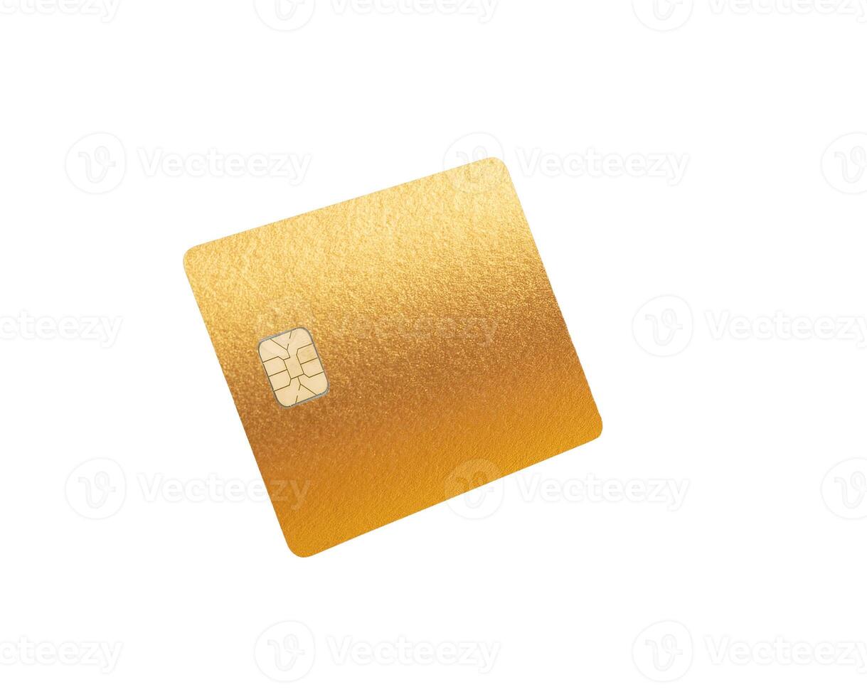 Glossy shopping card concept. Sleek plastic bankcard with chip shown in tilted perspective for debit photo