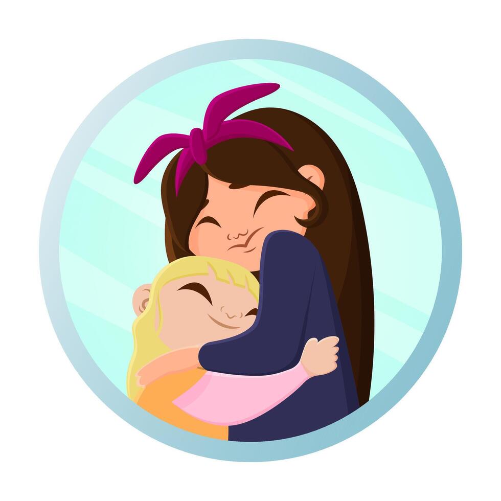 A cartoon woman hugging a little girl vector