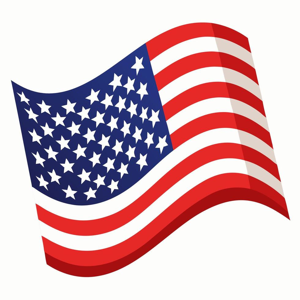 The American USA Flag Fluttering .Editable and Scalable Graphic Illustration on a white background. vector