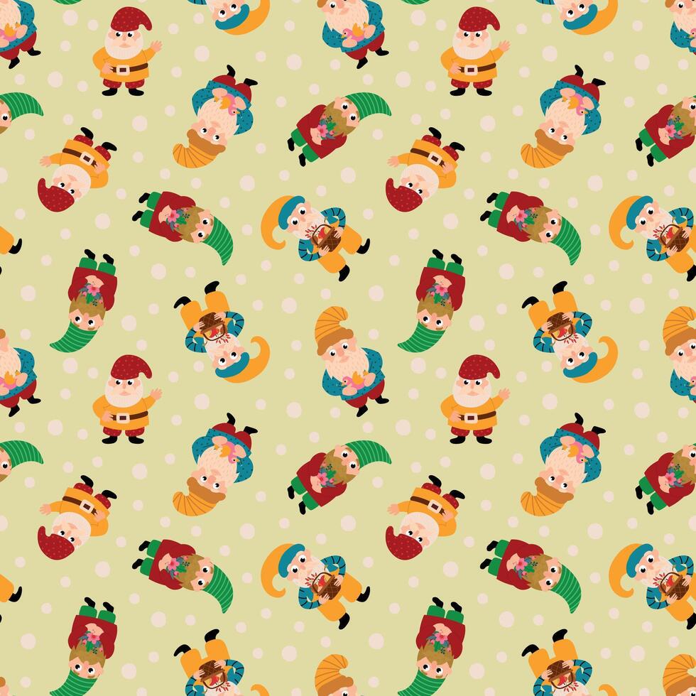 Seamless pattern with funny gnomes vector
