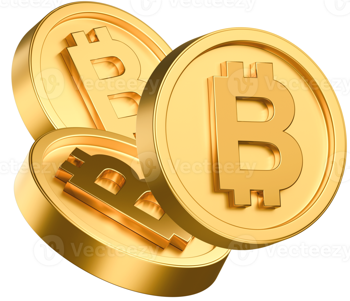Bitcoin BTC Coins isolated on transparent background. Cryptocurrency, electronic payments with account storage on blockchain. png