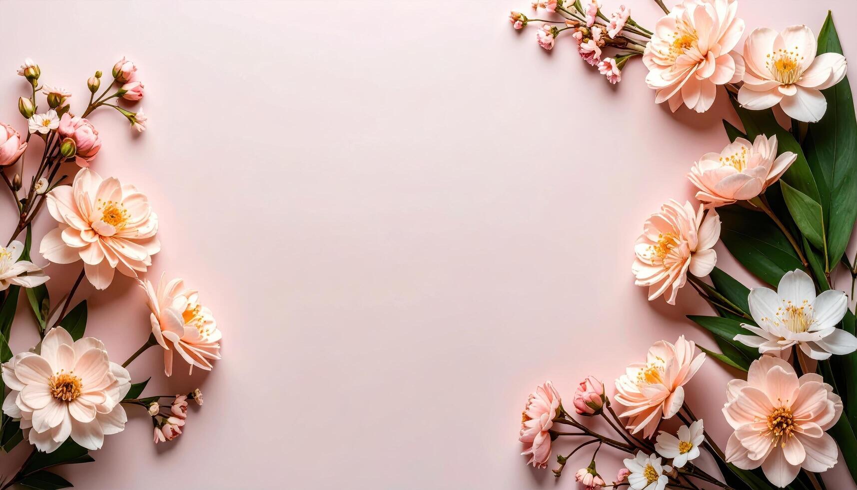 Floral arrangement of pink flowers studio photography soft background top view aesthetics photo
