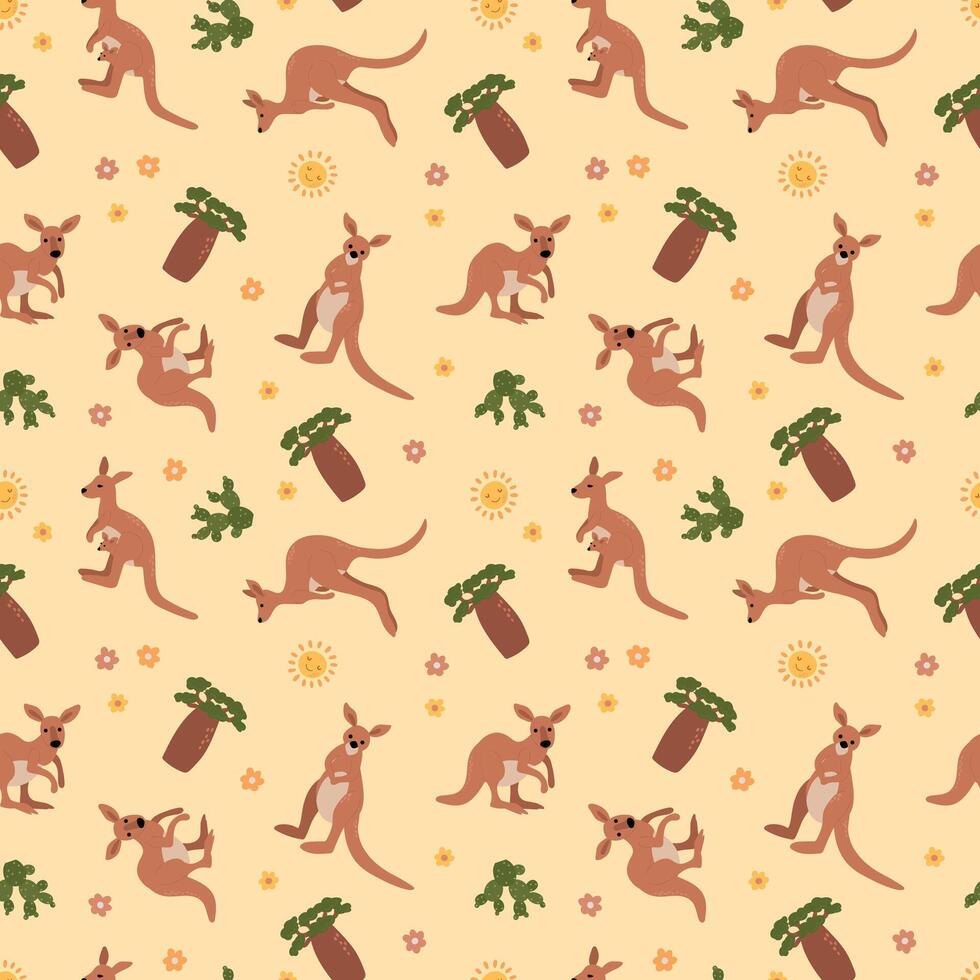 Kangaroo and Joey Seamless Pattern Illustration. Design for fabric, wallpaper vector