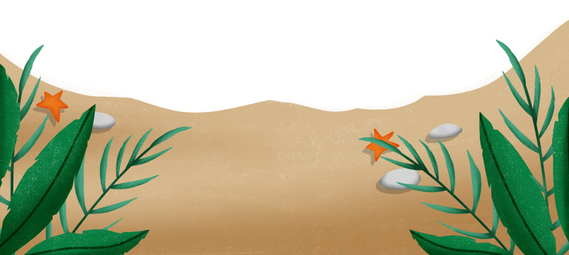 A cartoon illustration of a beach with plants and rocks png