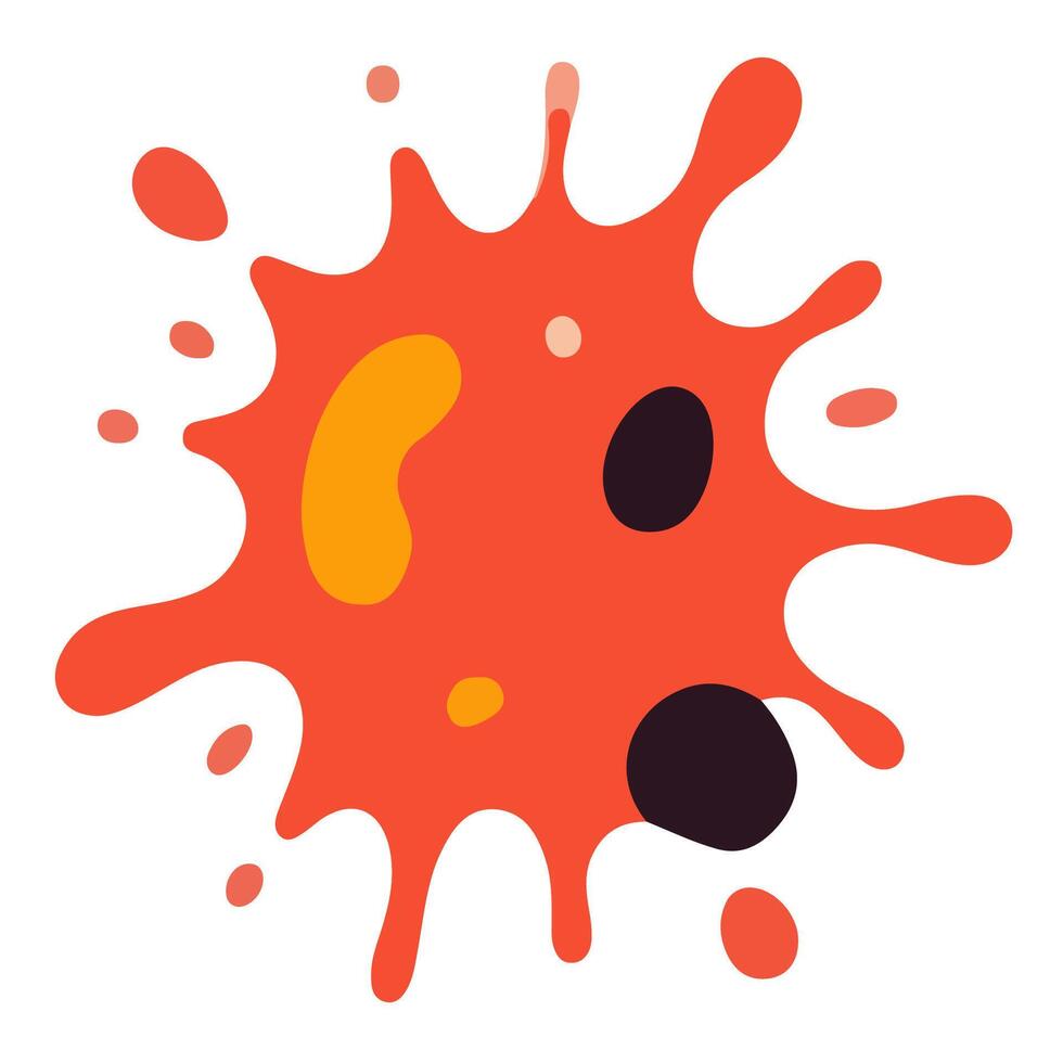 Abstract Red Blob with Yellow and Dark Spots on White Background. vector