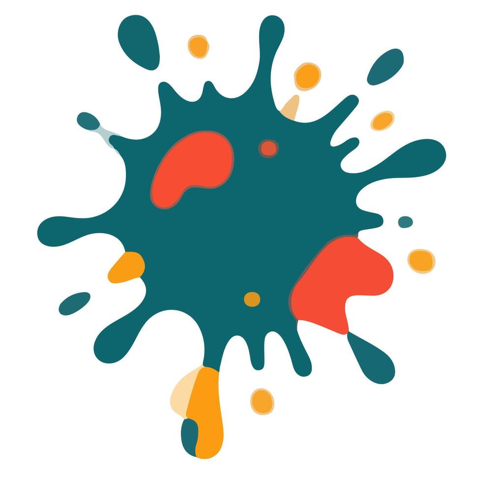 Abstract Teal and Red Splatter with Orange Accents on White Background. vector