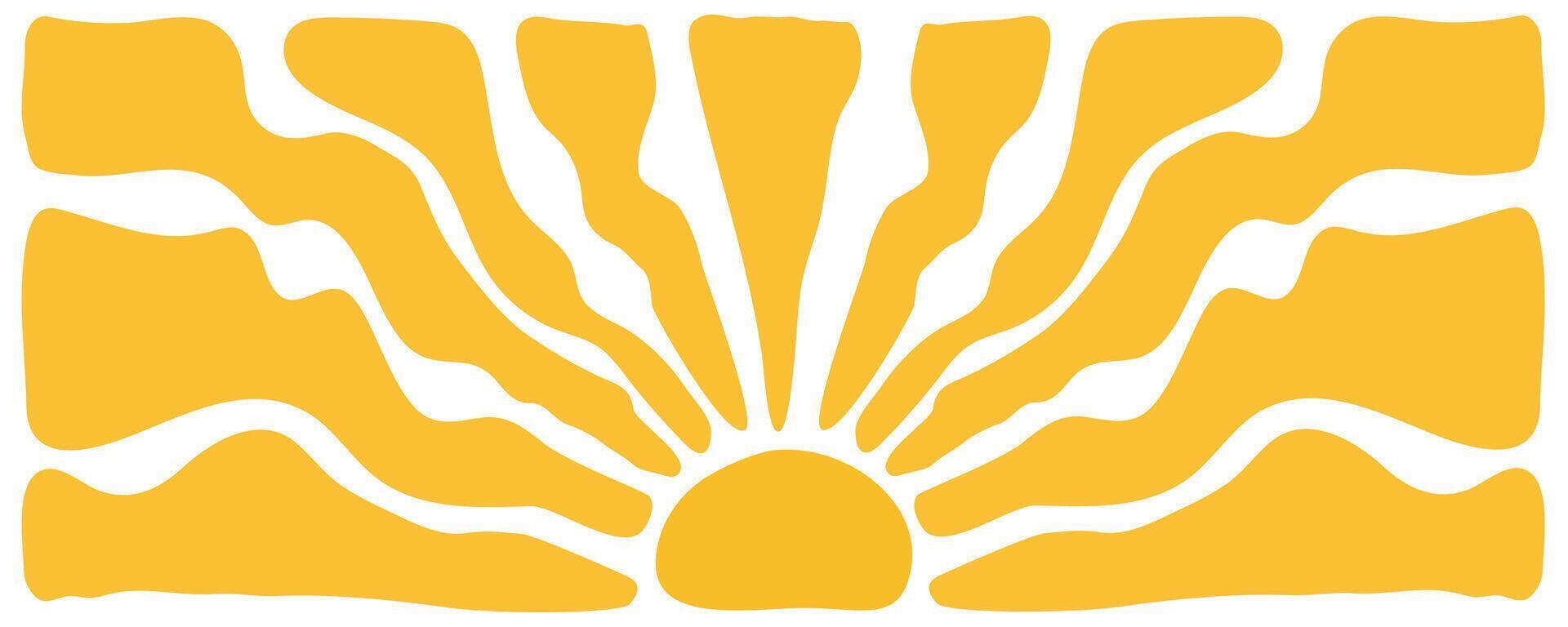 Groovy sun retro background. Wavy burst. Hand drawn 60s, 70s style. Summer abstract banner in flat Matisse look. vector