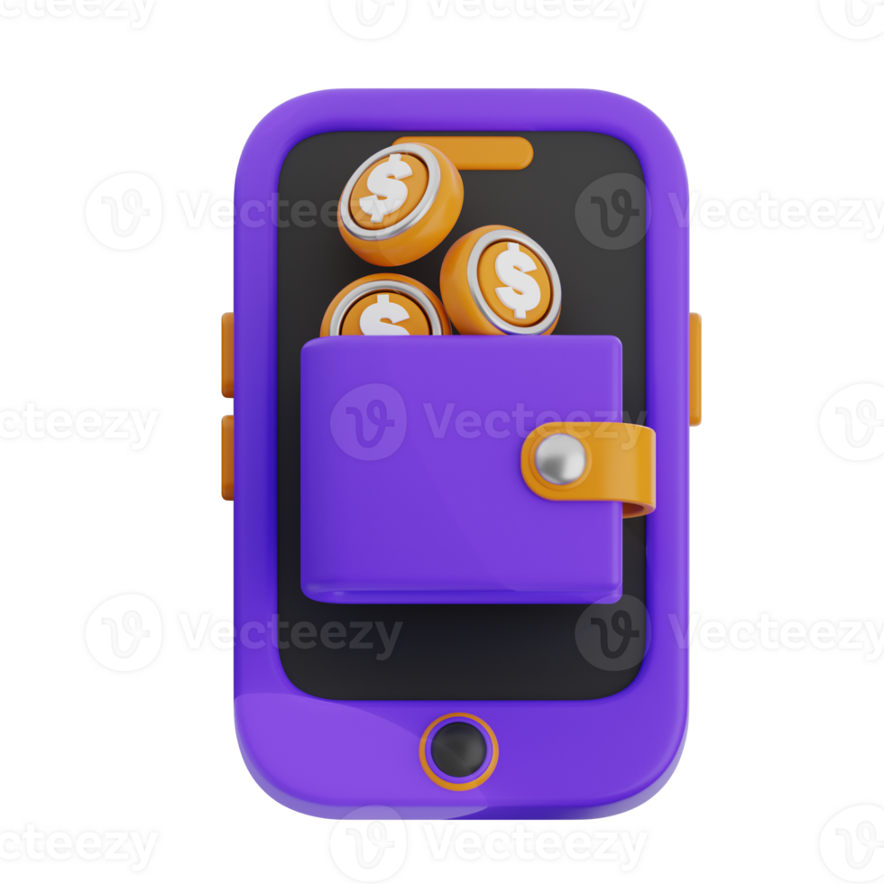 Digital wallet with coins in smartphone png