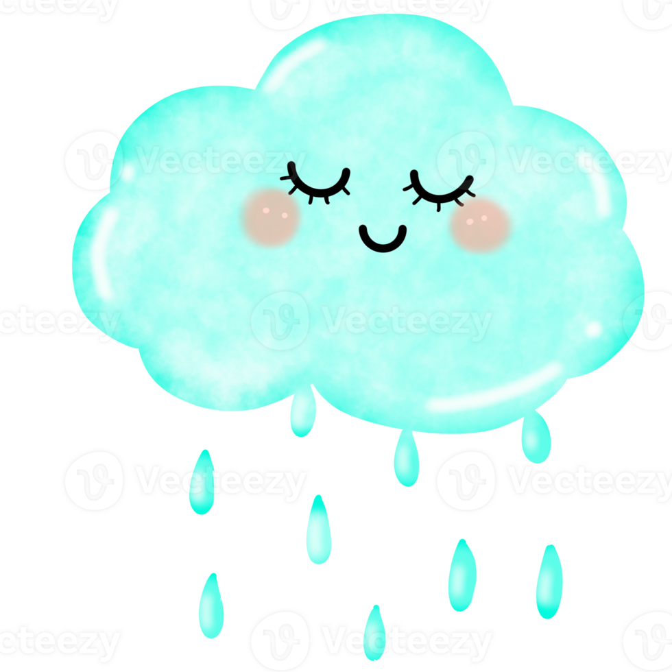 Realistic rain with clouds on transparent background. Rainfall, water drops effect. Autumn wet rainy day. png
