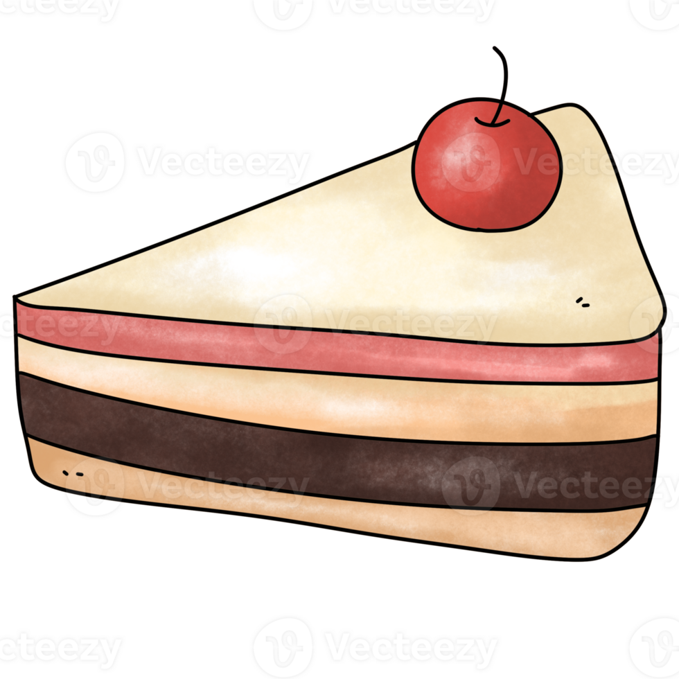 Delicious chocolate cherry cake slice dessert png