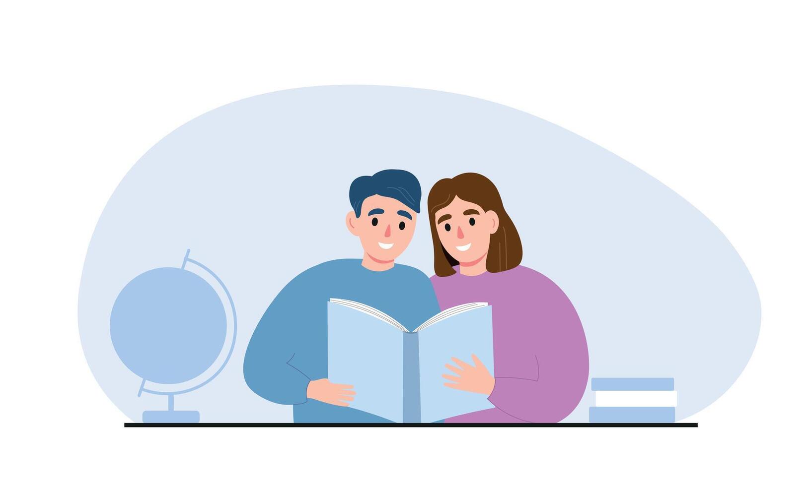 Students are sitting in class, gaining knowledge, reading a book. flat graphics. vector