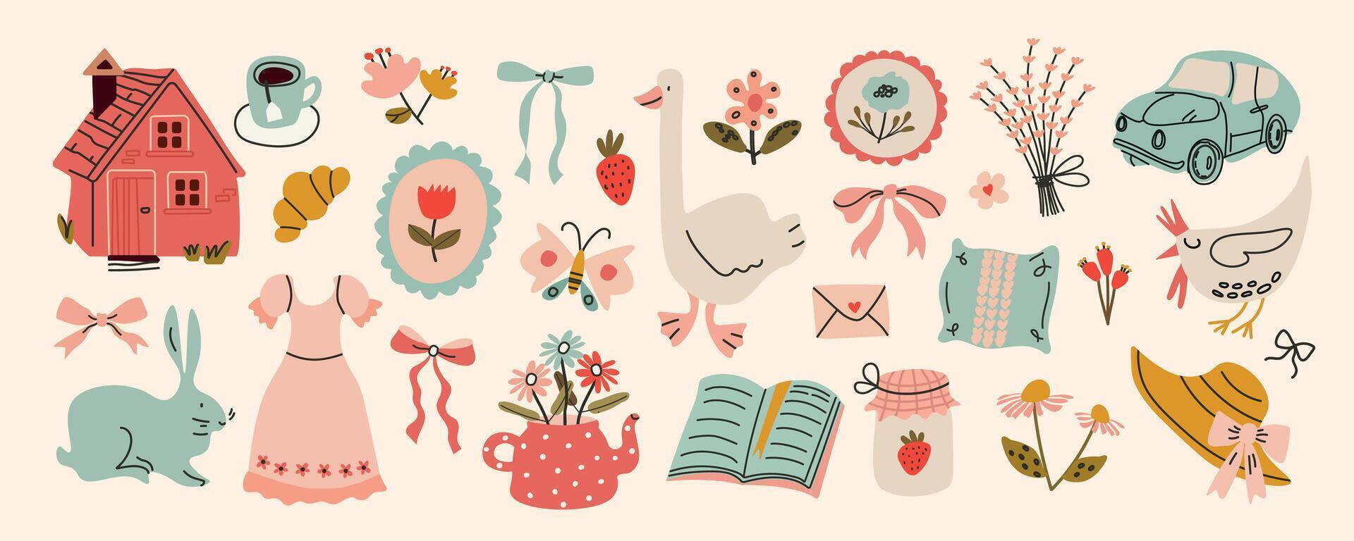 Colorful illustrations of home decor and nature vector