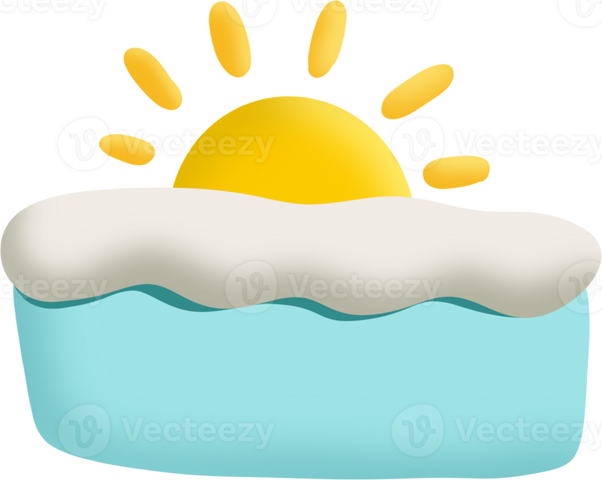 The sun rises above the clouds or the horizon, giving off a bright, cheerful feeling and signifying the beginning of a new day or clear weather. png
