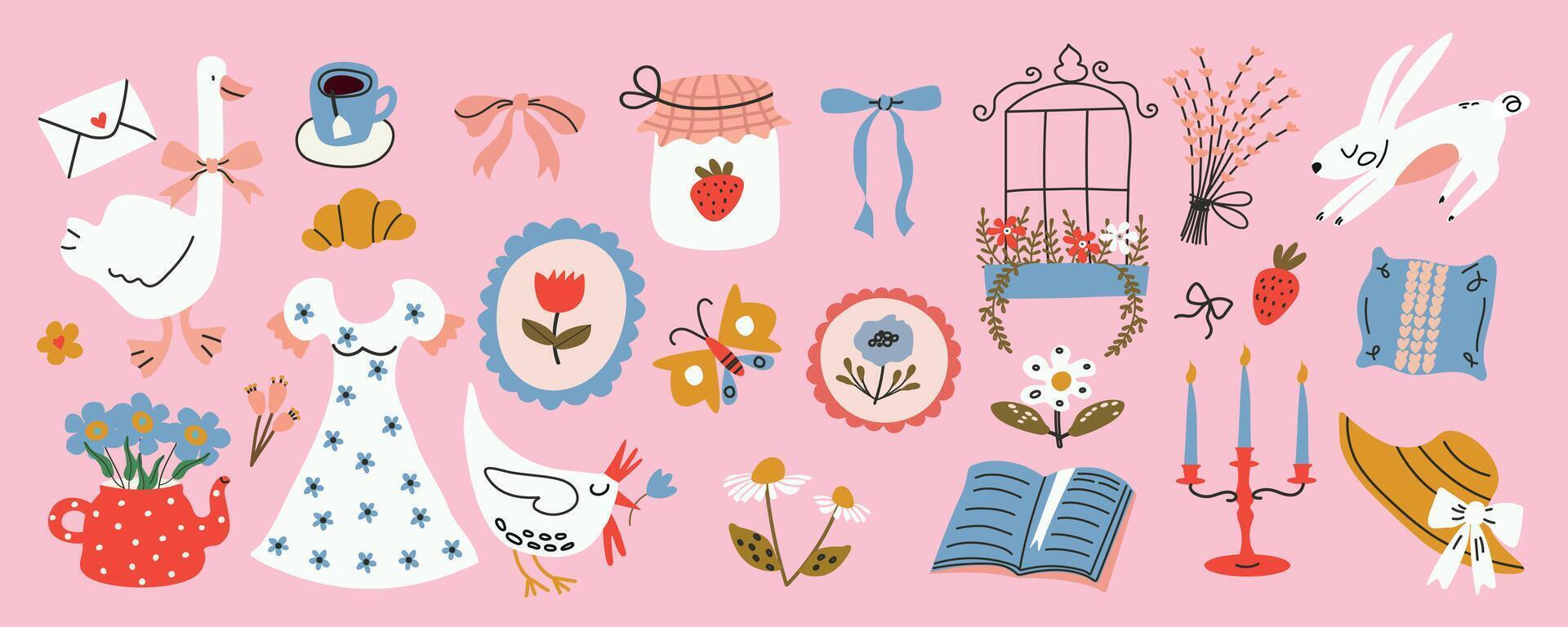Pastoral illustrations of spring-themed elements vector