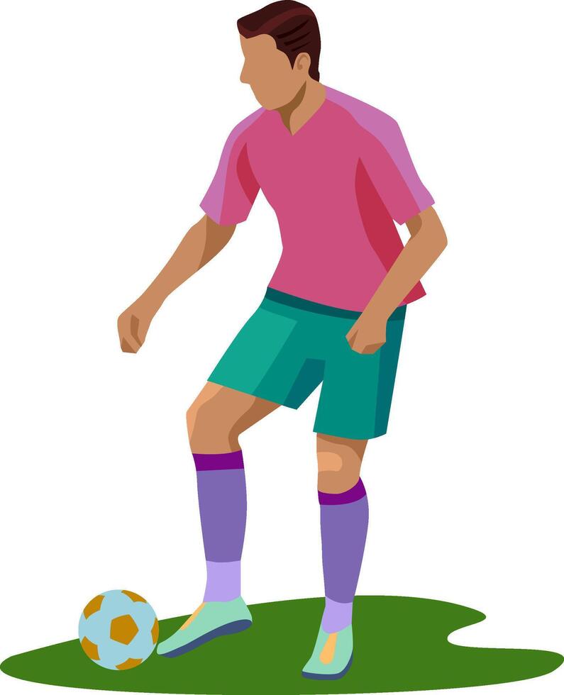 image of a football player, clipart for football events, sportsman with a soccer ball on the field in a position of scoring a goal vector