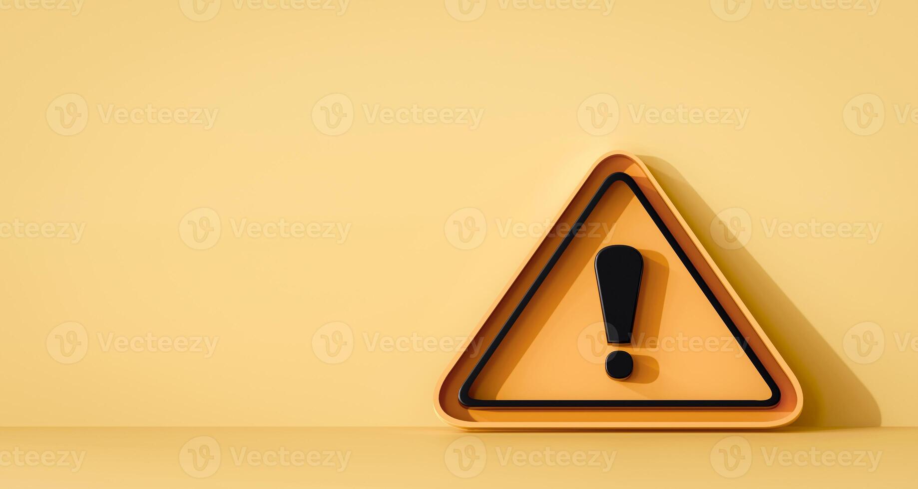 3D Yellow triangle warning sign symbol on yellow background. Emergency alert, and caution. Illustration with copy space photo