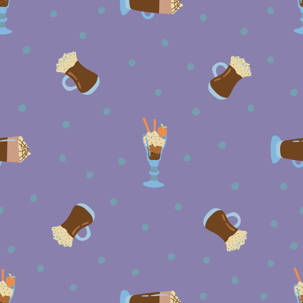 Coffee and Dessert Drinks Seamless Pattern. Design for fabric, textile, wallpaper, packaging vector