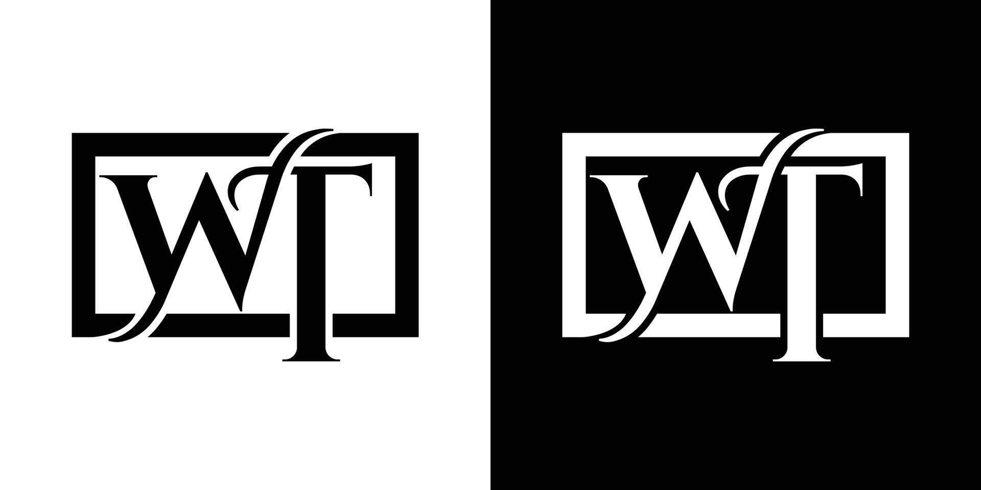 Elegant monogram logo featuring letters W and T in a bold, decorative style with a geometric frame. Black and white contrast design, perfect for branding, corporate identity, luxury, and fashion b vector