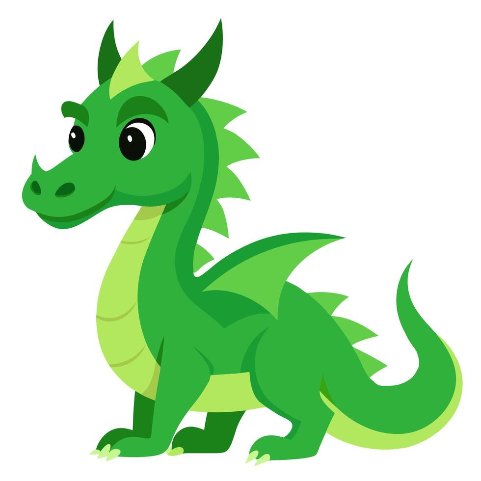 Cartoon green dragon standing. Side view vector