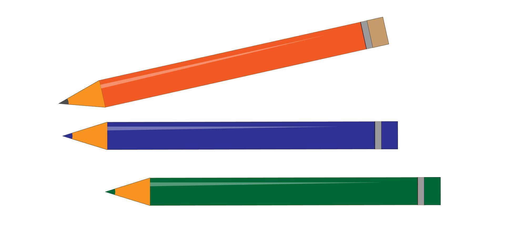 three colored pencils on a white background, vector