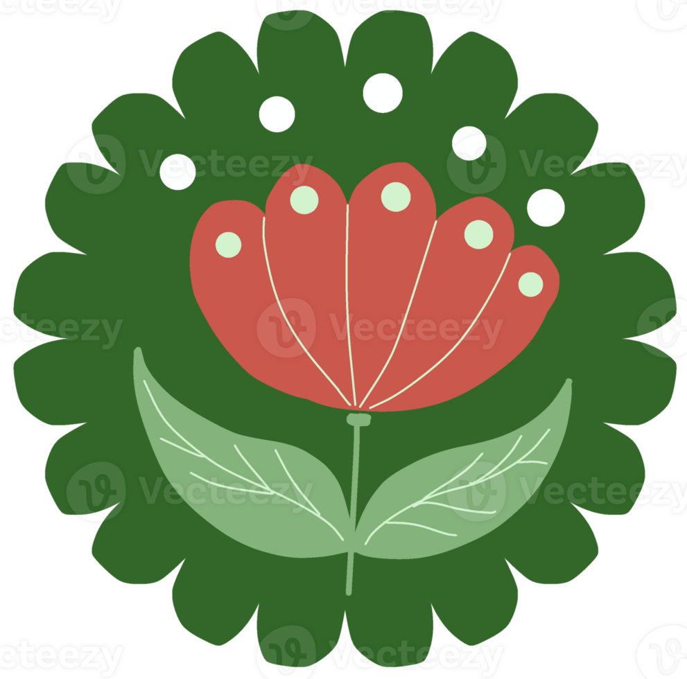 A flower with leaves and dots on it png