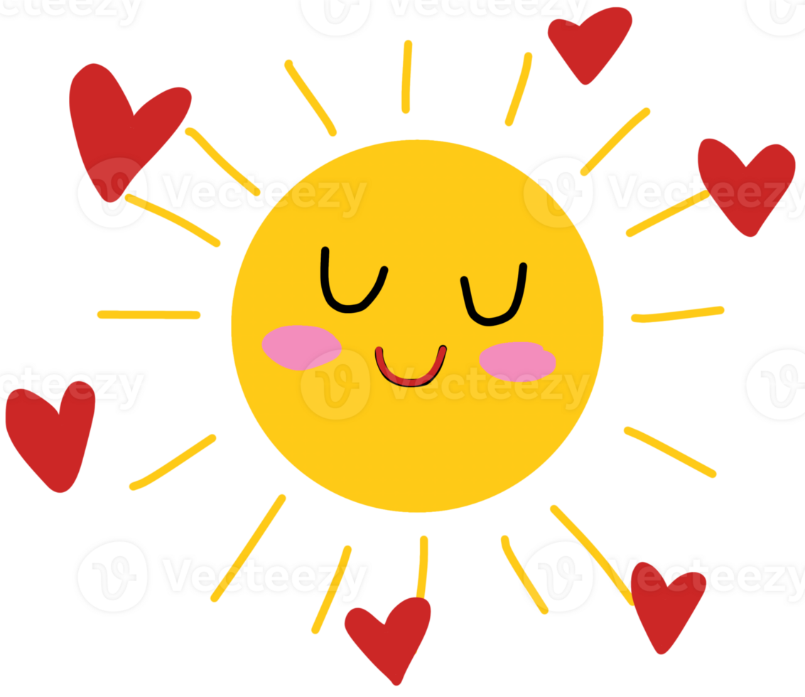 A cartoon sun with hearts around it png