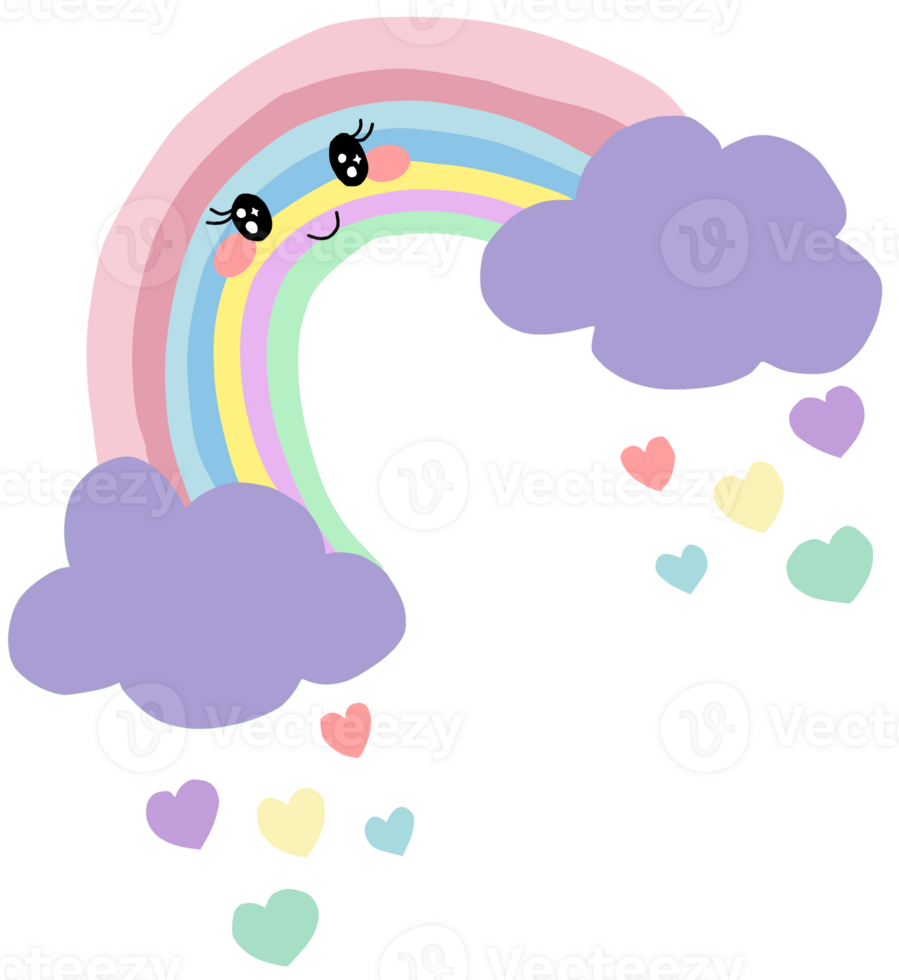 A rainbow with hearts flying around it png