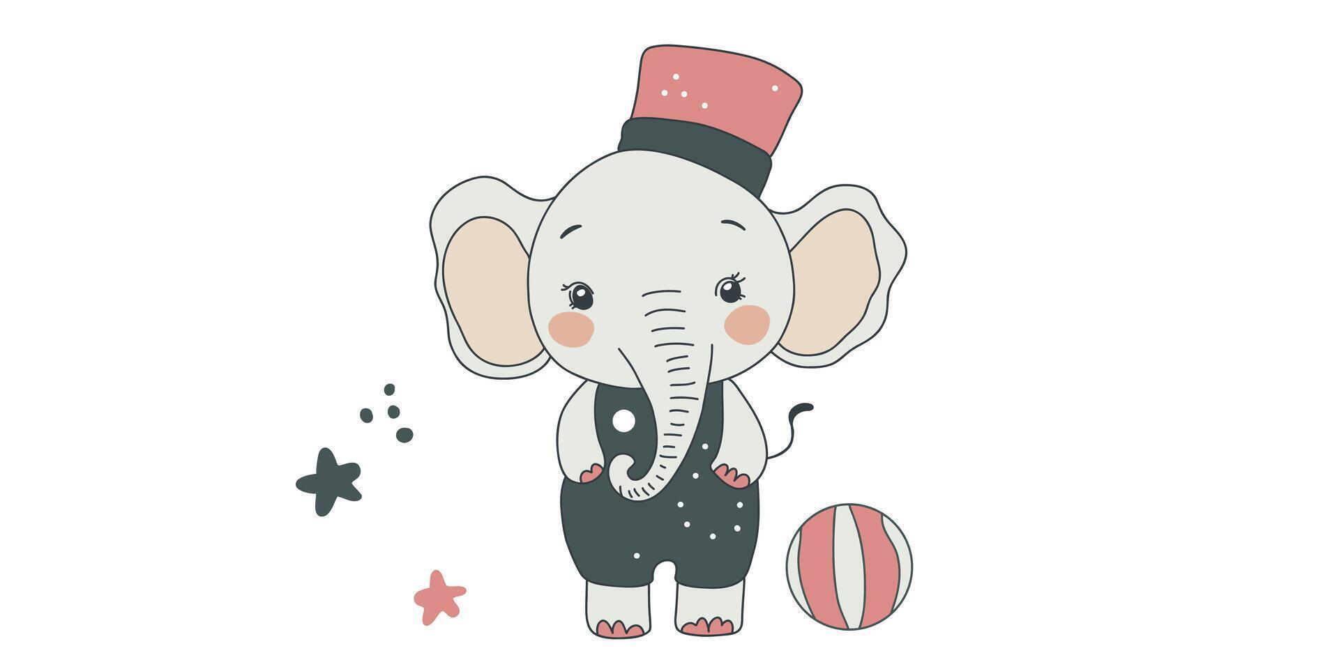 illustration of a cute circus elephant in kids style vector