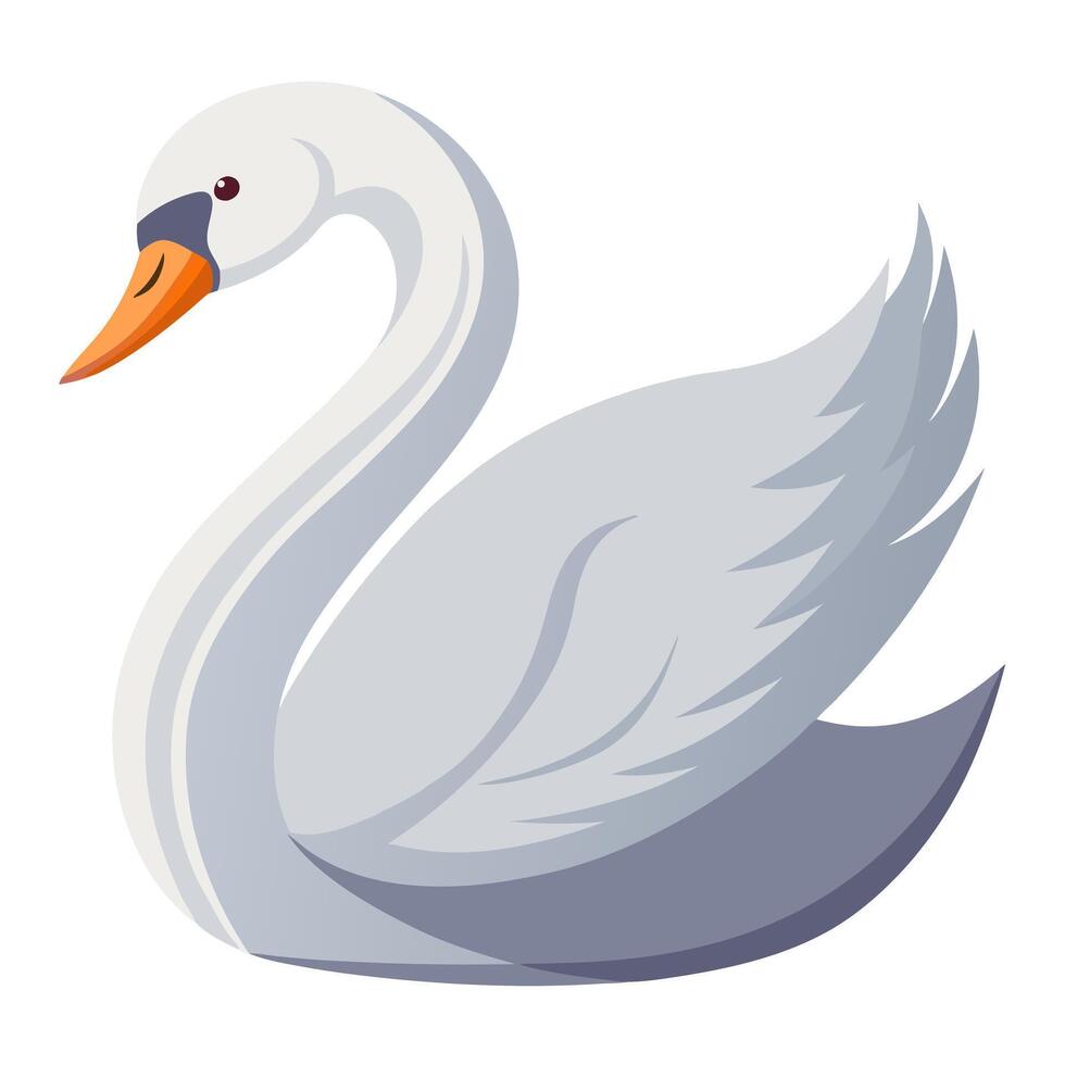 Cartoon cute white swan with a graceful neck. vector