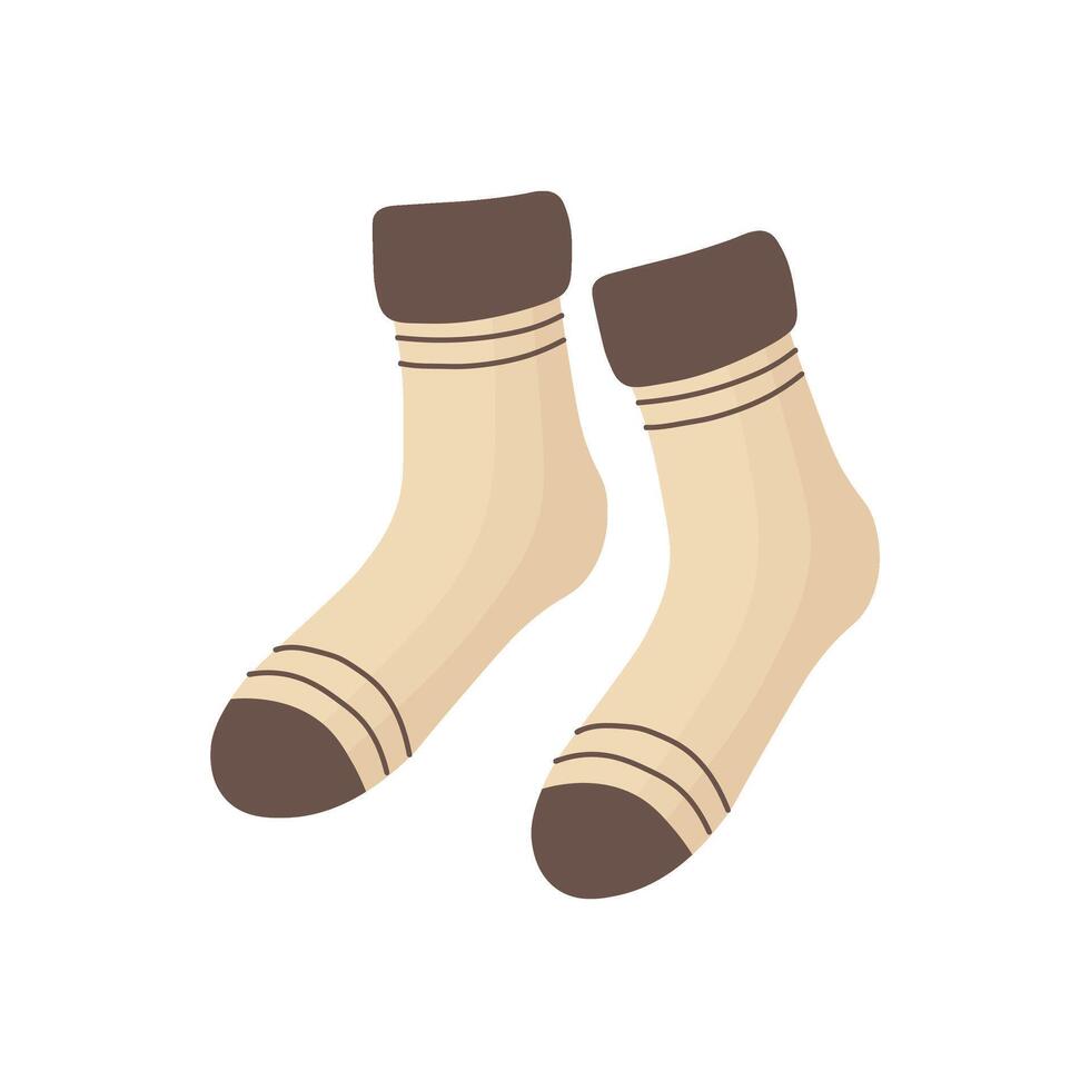 Beige socks with brown cuffs, toes, and heels on white background vector