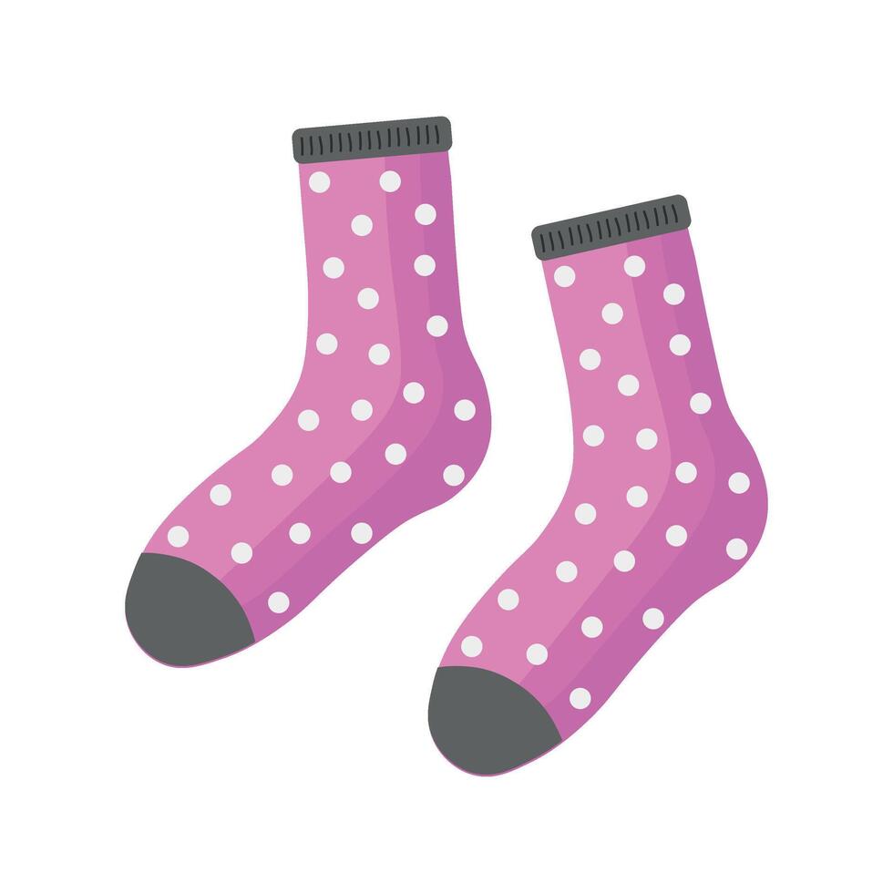 Pink Socks with White Polka Dots and Gray Accents vector